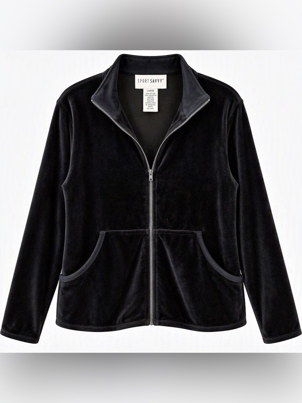Sport Savvy Black Soft Velvety Zipper Track Jacket Women's Large Lounge Casual